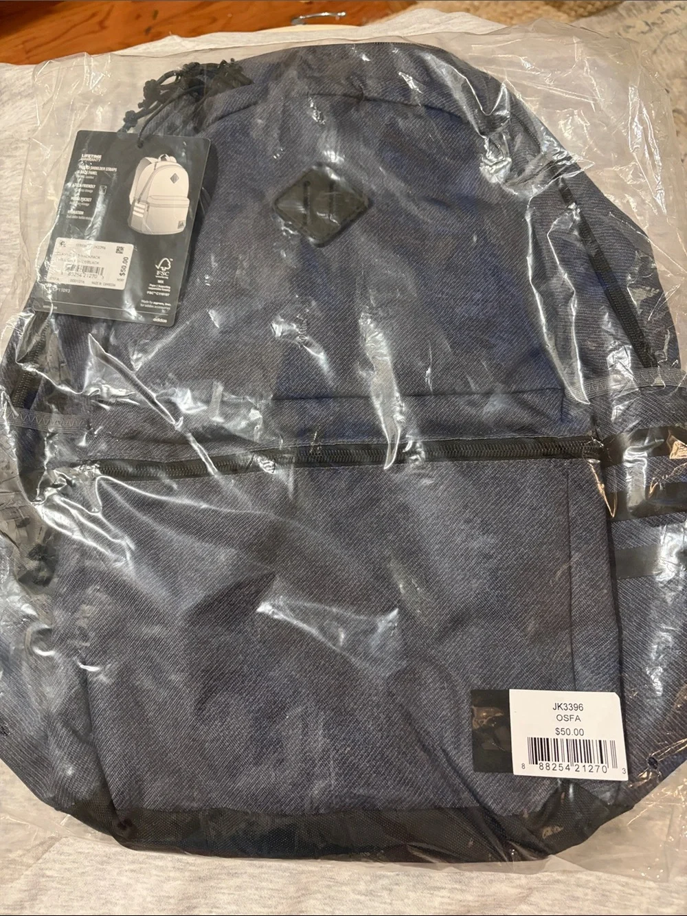 adidas Gray/Black Twill Classic 3S 5 Backpack/NWT